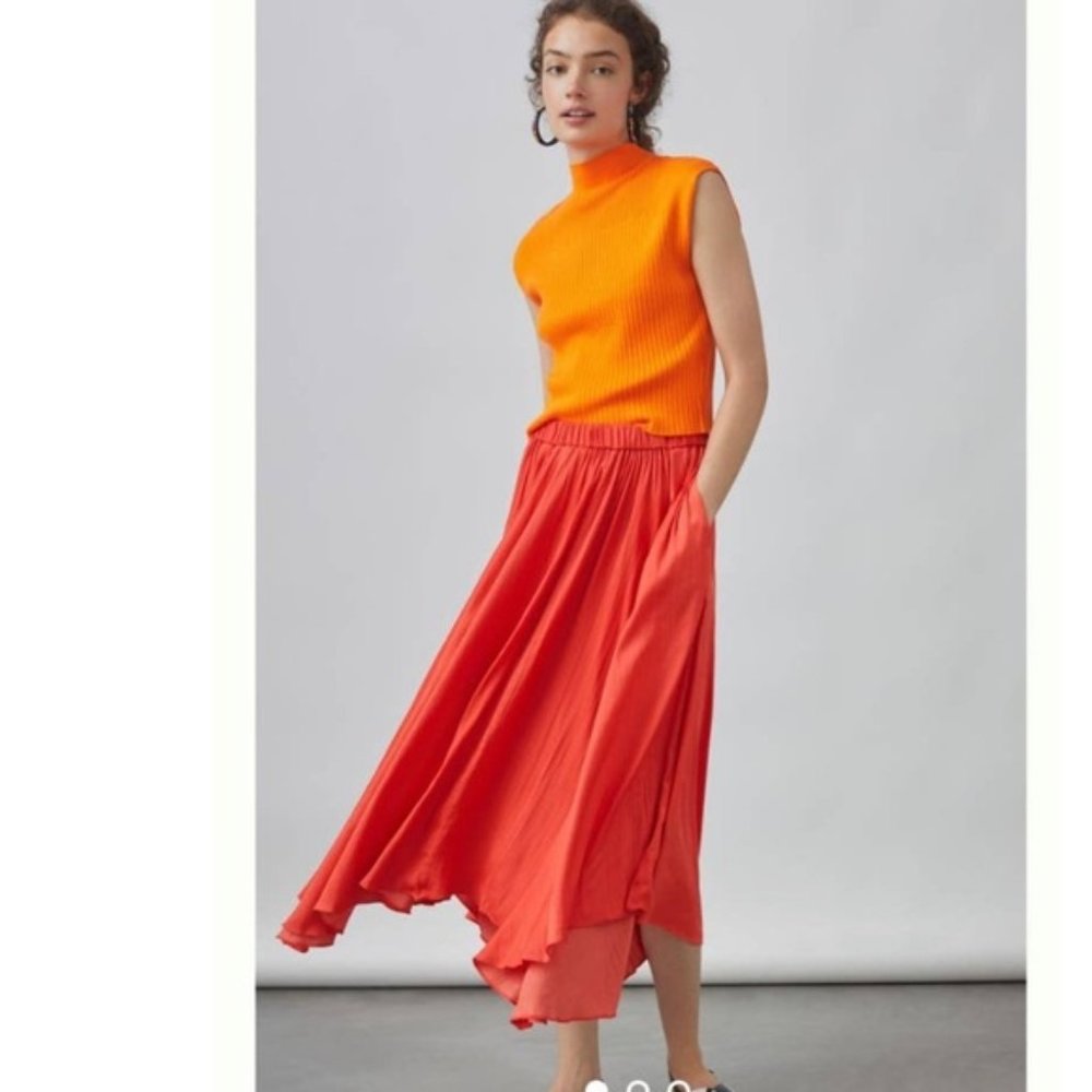 ANTHROPOLOGIE SLEEK A-LINE MIDI SKIRT - TANGERINE SIZE XS NWT